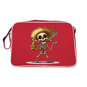 Skelett Totenkopf Totenschädel Zigarre Schnaps - Retro Tasche - Rot/Weiß - Hinten