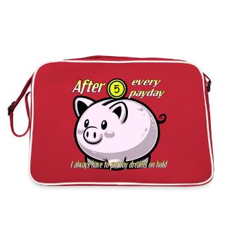 Sparschwein. Träume, Ersparnisse, Gehaltsscheck. - Retro Tasche - Rot/Weiß - Hinten