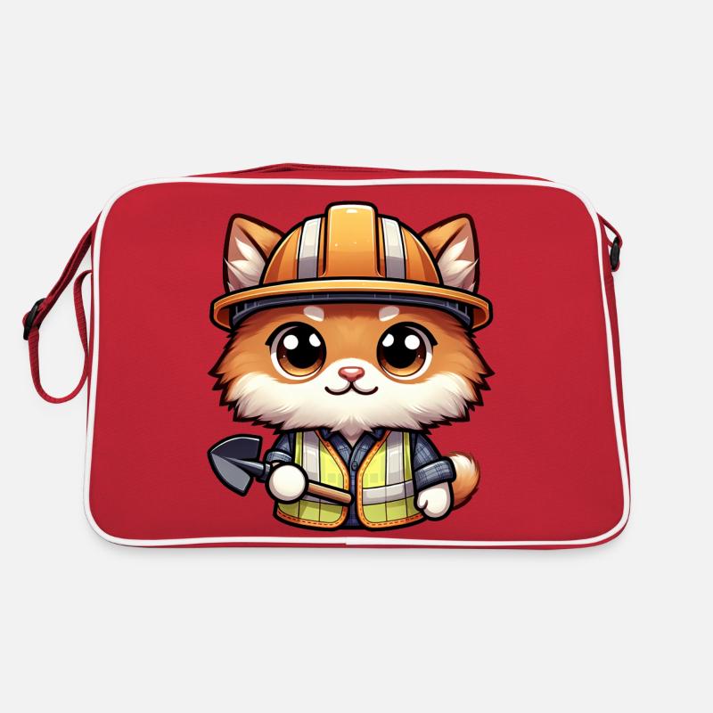 Cute Cat Construction Worker Retro Tasche