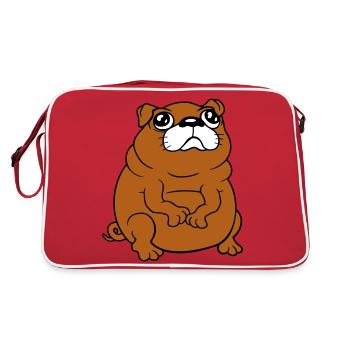 Pug dog sits small begging dick looks sad - Retro Bag - red/white - Back