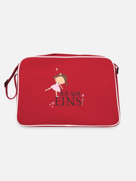 1. Geburtstag, eins, erster, Birthday, Prinzessin - Retro Tasche - Rot/Weiß - Hinten