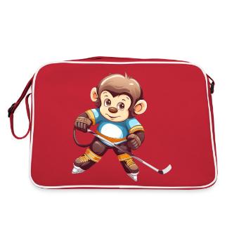 Chimpanzee plays ice hockey, sports - Retro Bag - red/white - Back