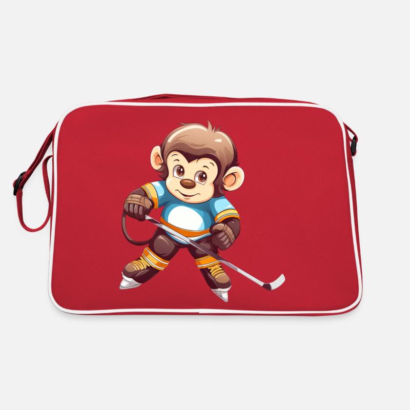 Schimpanse spielt Eishockey, Sportliches Retro Tasche