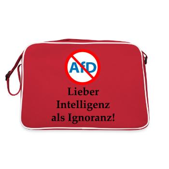 Gegen AfD! Intelligenz statt Ignoranz - Retro Tasche - Rot/Weiß - Hinten