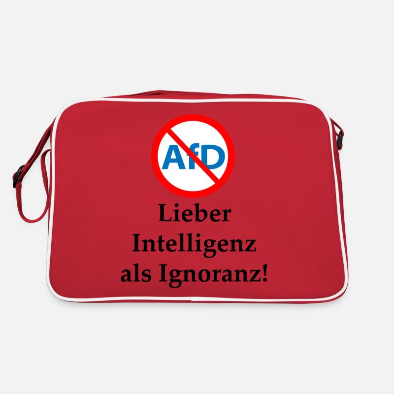 Gegen AfD! Intelligenz statt Ignoranz - Retro Tasche - Rot/Weiß