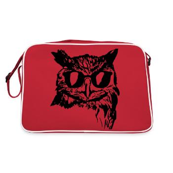Eule mit Sonnenbrille Schwarz Geschenkidee - Retro Tasche - Rot/Weiß - Hinten