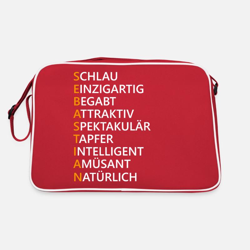 Sebastian Name Geschenk - Retro Tasche - Rot/Weiß