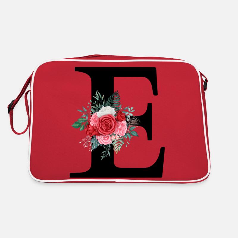 Roter Blumenbuchstabe E Retro Tasche