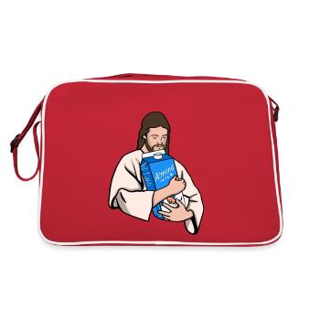 Jésus aime le lait d’amande (Jésus herbivore) - Sac Retro - rouge/blanc - Dos