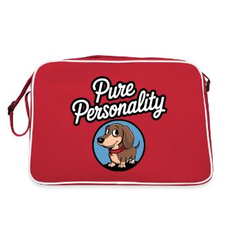 Dackel ist pure Persönlichkeit Dackelportrait - Retro Tasche - Rot/Weiß - Hinten