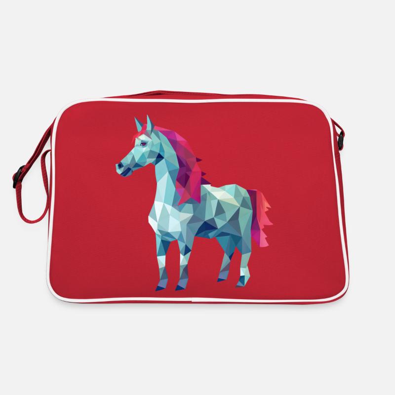 Weißes Pferd in Pink Polygon Kunst Design Retro Tasche