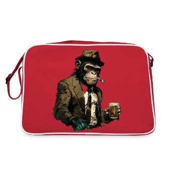 Cool gangster chimpanzee with beer - Retro Bag - red/white - Back