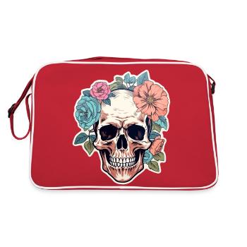 Crâne humain et fleurs 1 - Sac Retro - rouge/blanc - Dos