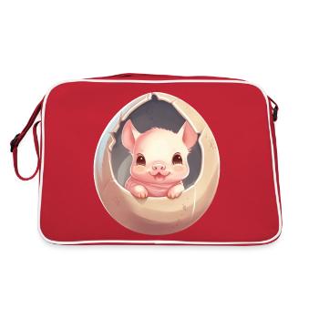 Mignon bébé cochon enfant assis dans un œuf - Sac Retro - rouge/blanc - Dos