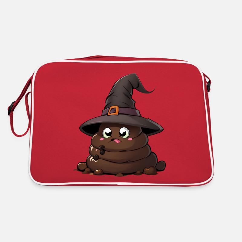 Drôle de tas de caca d’Halloween avec chapeau de sorcière. Sac Retro