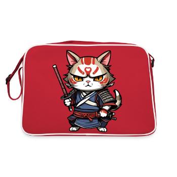 Samurai-Katze #7 - Retro Tasche - Rot/Weiß - Hinten