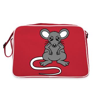 Maus Guckt Böse Wütend Frustriert Sauer Aggressiv - Retro Tasche - Rot/Weiß - Hinten