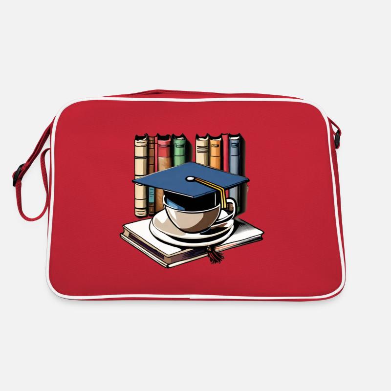 Studien mit Kaffee - Retro Tasche - Rot/Weiß