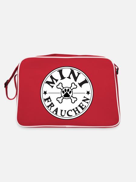 Baby Kind und Hund Haustier Schwangerschaft Kinder - Retro Tasche - Rot/Weiß - Hinten