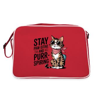 Pawsitive Vibes Only T-Shirt, Cat Lover T-Shirt - Retro Bag - red/white - Back