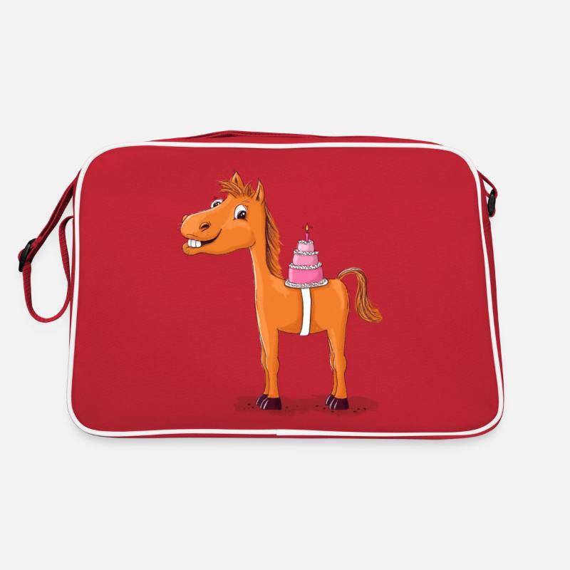 Pferd oder Pony mit Geburtstagstorte Retro Tasche