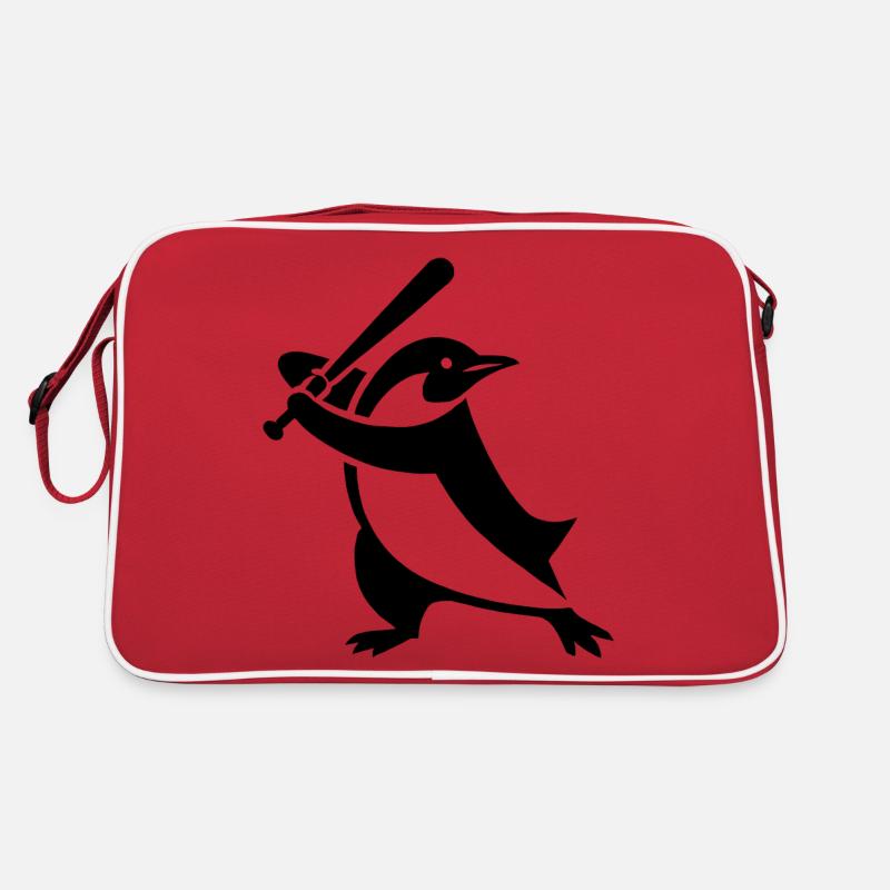 Pinguin Baseball Spieler Silhouette minimalistisch - Retro Tasche - Rot/Weiß