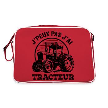 J'Peux Pas J'ai Tracteur Humour Cadeau Fermière - Sac Retro - rouge/blanc - Dos