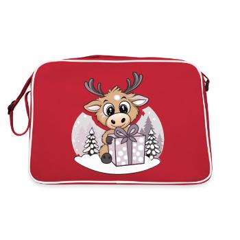 Cute moose with gift at Christmas - Retro Bag - red/white - Back