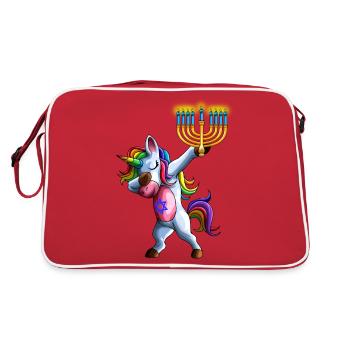 Jewnicorn Jüdisches Einhorn Niedliches Chanukka Chanukka G. - Retro Tasche - Rot/Weiß - Hinten