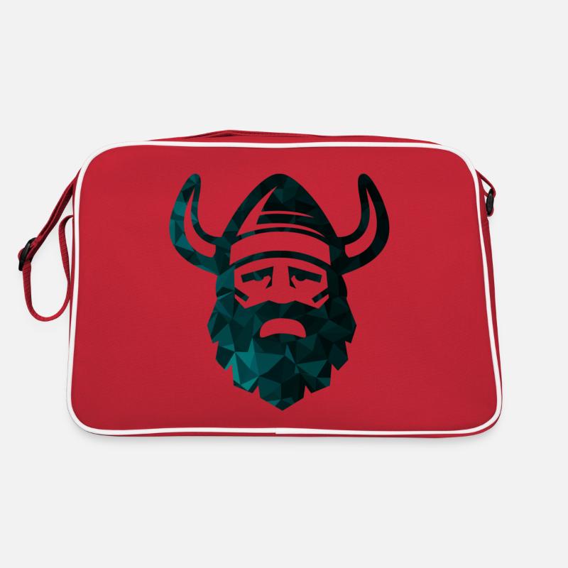 Wikinger Kopf im Polygon-Stil mit Helm mit Hörnern - Retro Tasche - Rot/Weiß