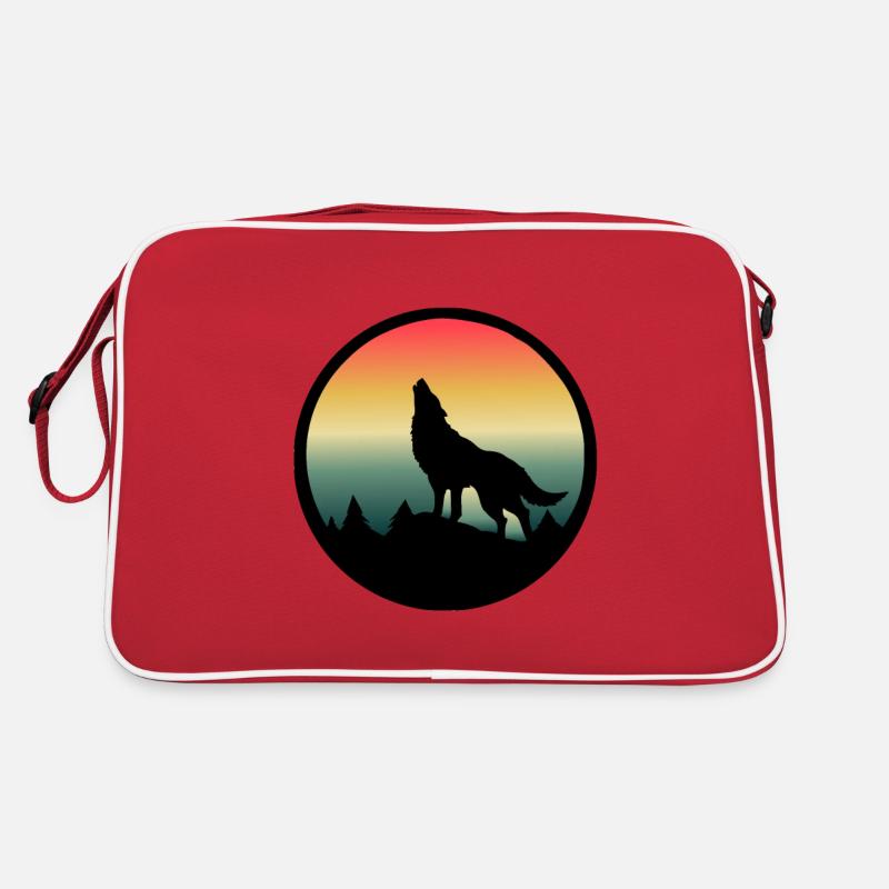 Wolf howling full moon Retro Bag