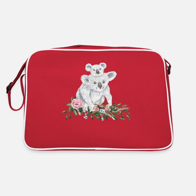 Muttertag Koala Mama und Baby Koala - Retro Tasche - Rot/Weiß