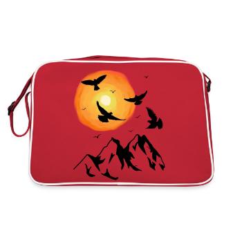 Mountains Sun Birds Nature Mountains Mountains Mountain Alm - Retro Bag - red/white - Back
