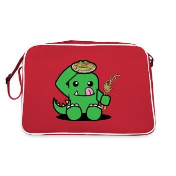 Dinosaurier mit Spaghetti - Retro Tasche - Rot/Weiß - Hinten