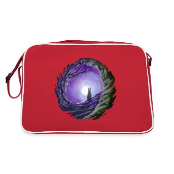 Rabbit looks into the night sky moon gift - Retro Bag - red/white - Back