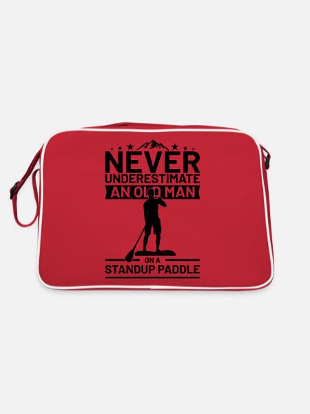 Unterschätze niemals einen Mann mit einem Standup - Retro Tasche - Rot/Weiß - Hinten