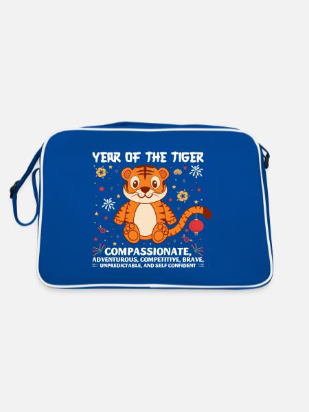 2022 Das Jahr des Tigers China Horoskop Glück Geld - Retro Tasche - Blau/Weiß - Hinten