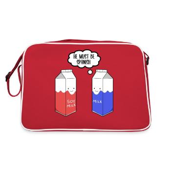 Vegan Vegetarier Sojamilch Soy Spanisch I Geschenk - Retro Tasche - Rot/Weiß - Hinten