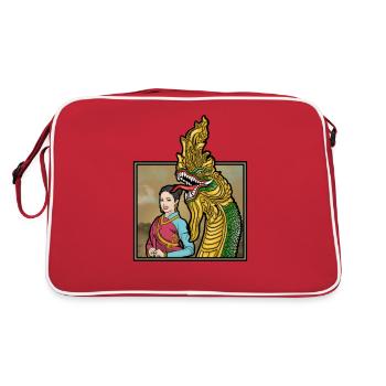Laos Laote Laoten Seedrache Frau Kleid I Geschenk - Retro Tasche - Rot/Weiß - Hinten