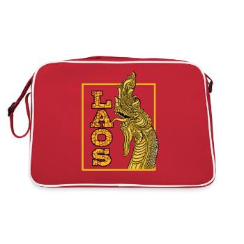 Laos Laote Laoten Seedrache Drache I Geschenk - Retro Tasche - Rot/Weiß - Hinten