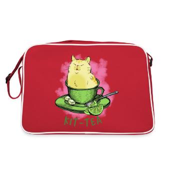 Lustige Katze sitzt in Tee Tassekinderkitten - Retro Tasche - Rot/Weiß - Hinten