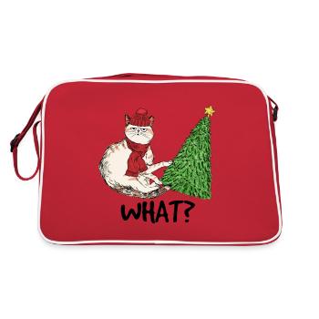 Freche Katze mit Weihnachtsbaum und Mützekinderkit - Retro Tasche - Rot/Weiß - Hinten