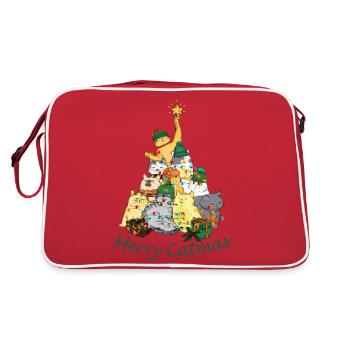Katzen bilden eine Weihnachtsbaum Pyramidekinderki - Retro Tasche - Rot/Weiß - Hinten