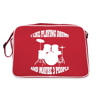 Schlagzeug Schlagzeuger Spruch Musiker lustige - Retro Tasche - Rot/Weiß - Hinten
