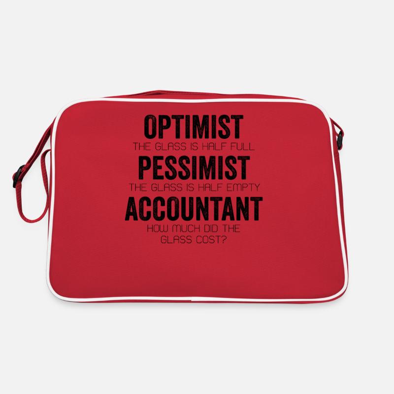 Optimist Pessimist Buchhalter Glas Lustige Finanzen - Retro Tasche - Rot/Weiß