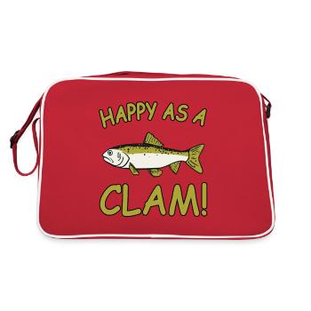 Happy As A Clam Fishing Joke Funny Trout - Retro Bag - red/white - Back
