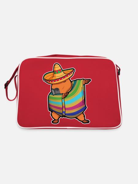 Capybara Cinco De Mayo Nagetier Dab Mexikanische Kinder Herren - Retro Tasche - Rot/Weiß - Hinten