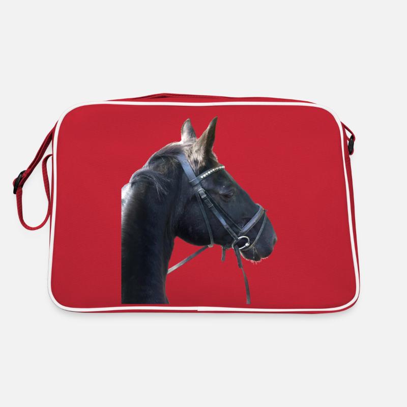 Pferdekopf eines Rappen mit Trense Retro Tasche