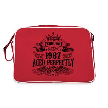 1987 | Februar Aged Perfectly 1987 Geburtstagsgeschenk - Retro Tasche - Rot/Weiß - Hinten