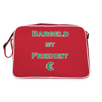 Bargeld ist Freiheit € - grün mit weißem Rand - Retro Tasche - Rot/Weiß - Hinten